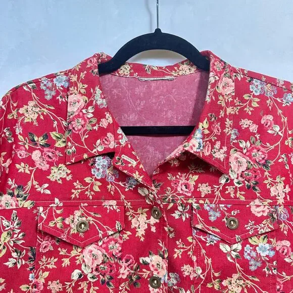 Retro Buttoned Red Floral Long Sleeve Jacket Blazer‎ Medium Printed Boho Cottage - Picture 3 of 12